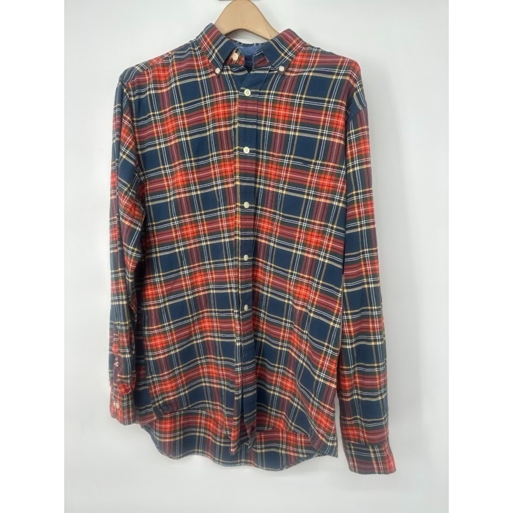 John Bartlett Consensus Men's M Red Plaid Button Down Shirt Cotton Long Sleeve